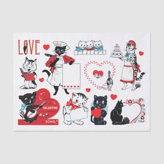 Vintage Cat Valentine (nicht KI) Seidenpapier (Vorderseite)