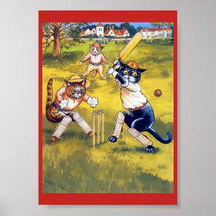 Vintage Cats Playing Cricket Poster