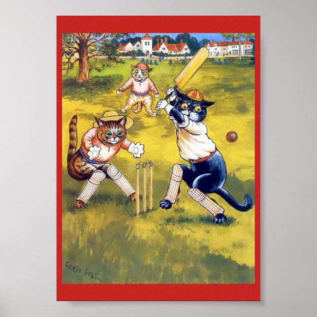 Vintage Cats Playing Cricket Poster (Vorne)