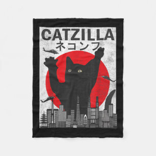 Vintage Catzilla Japanischer Sonnenuntergang Stil Fleecedecke