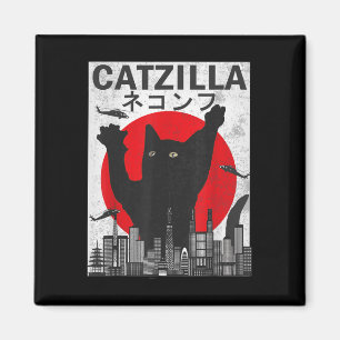 Vintage Catzilla Japanischer Sonnenuntergang Stil Magnet