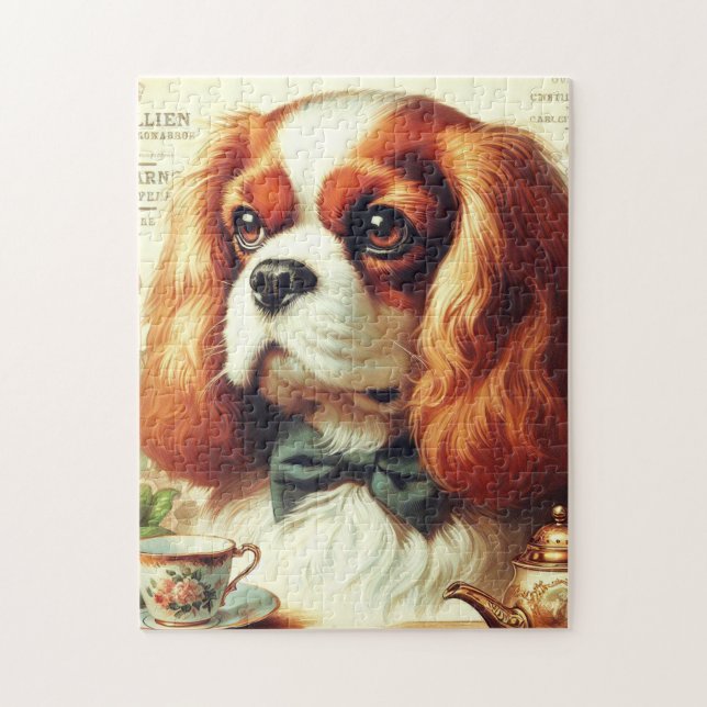 Vintage Cavalier King Charles Spaniel Gemälde (Vertikal)
