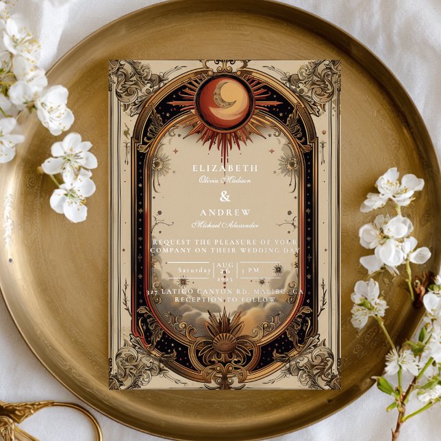 Vintage Celestial Art Nouveau Wedding Folieneinladung (Von Creator hochgeladen)