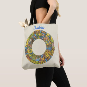 Vintage Celestial, astrologisches Zodiakusrad Tasche