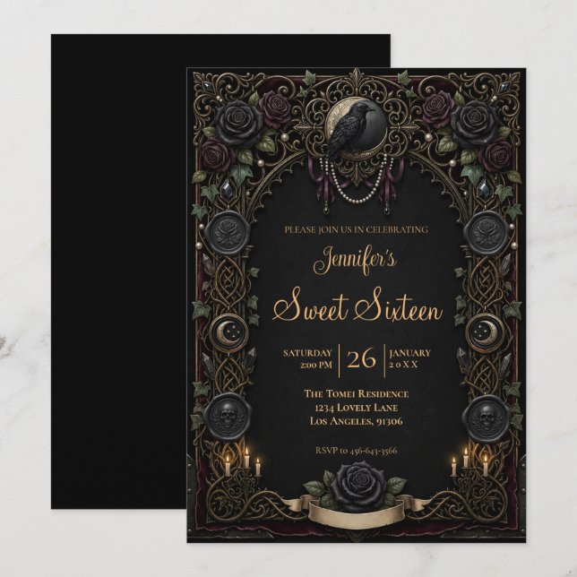 Vintage Celestial Gothic Sweet 16 Einladung (Vorne/Hinten)
