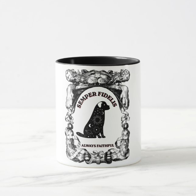 Vintage-Celestial-Hundeposter Semper Fidelis Tasse (Zentrum)