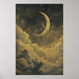 Vintage Celestial Mond Kunst Druck, Mystischer Mon Poster