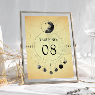 Vintage Celestial Schwarze Mondphasen Hochzeit Tischnummer
