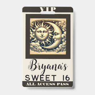 Vintage Celestial Sonne & Mond Geburtstag VIP Pass Ausweis