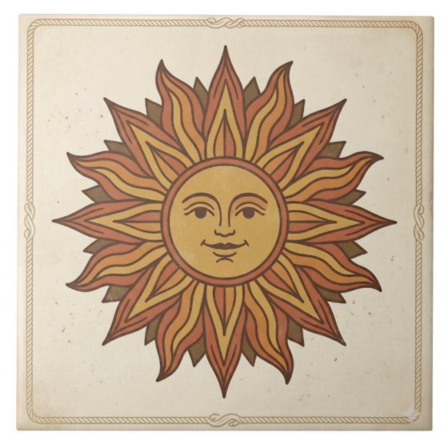 Vintage Celestial-Sonnen-Gesicht Fliese (Vorderseite)