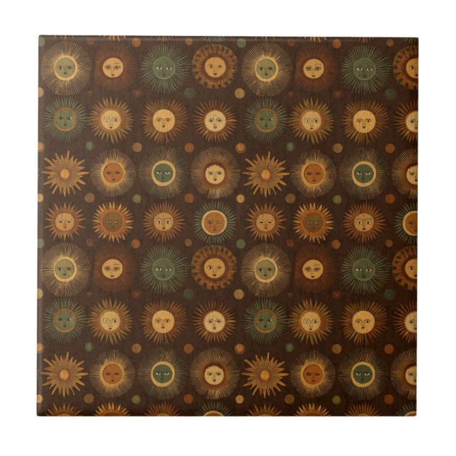 Vintage Celestial-Sonnen-Gesichtsmuster Fliese (Vorderseite)
