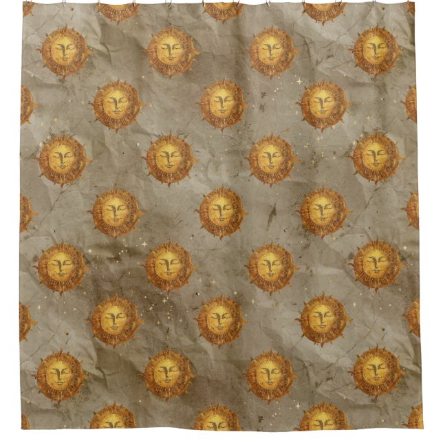 Vintage Celestial Sun Astrologie Muster Duschvorhang (Vorderseite)