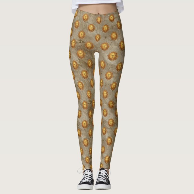 Vintage Celestial Sun Astrologie Muster Leggings (Vorderseite)