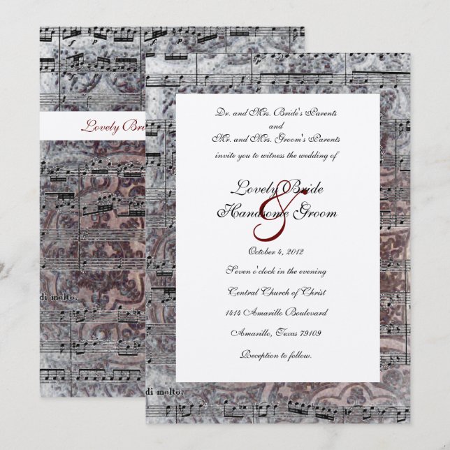 Vintage Celtic Silver Music Hochzeit Einladung (Vorne/Hinten)