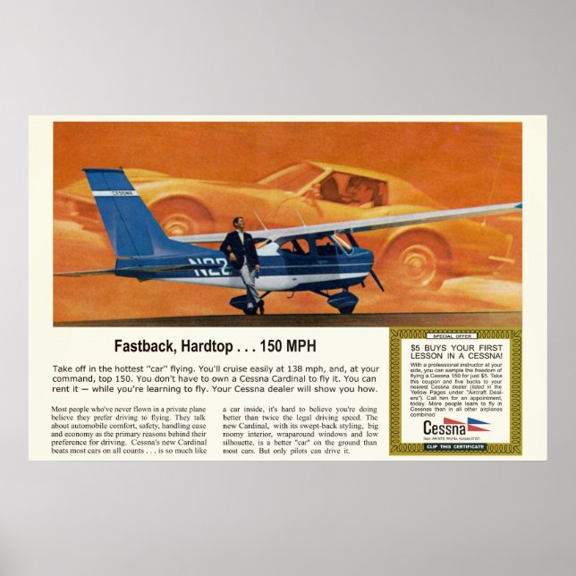 Vintage Cessna Flugzeugposter #2 Poster (Vorne)