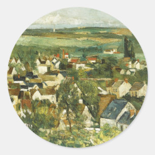 Vintage Cezanne Panoramasicht auf Auvers-sur-Oise Runder Aufkleber