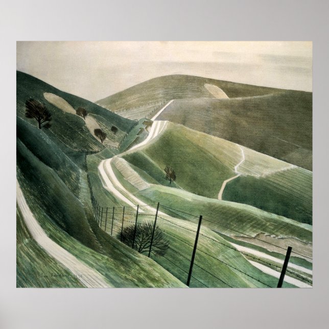 Vintage Chalk-Pfade in England, Retro Landschaft Poster (Vorne)