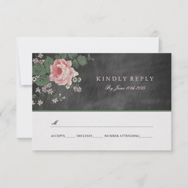 VINTAGE CHALKBOARD BLUME WEDD RSVP EINLADUNGEN (Vorderseite)
