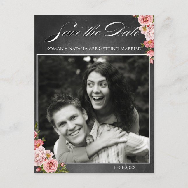 Vintage Chalkboard Boho Floral wedding  Postkarte (Vorderseite)