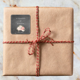 Vintage Chalkboard Boho Floral wedding  Quadratischer Aufkleber