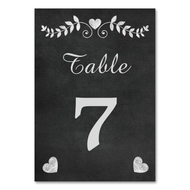 Vintage Chalkboard-Herzenssehen Tischnummer (Vorderseite)