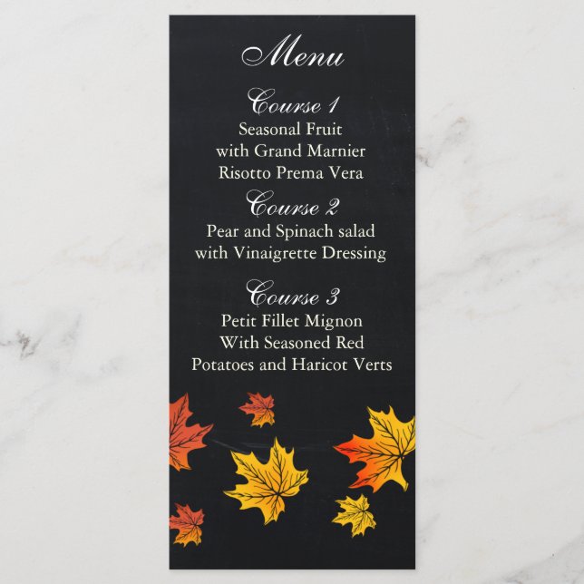 Vintage Chalkboard-Hochzeit im Herbst Menükarte (Vorderseite)