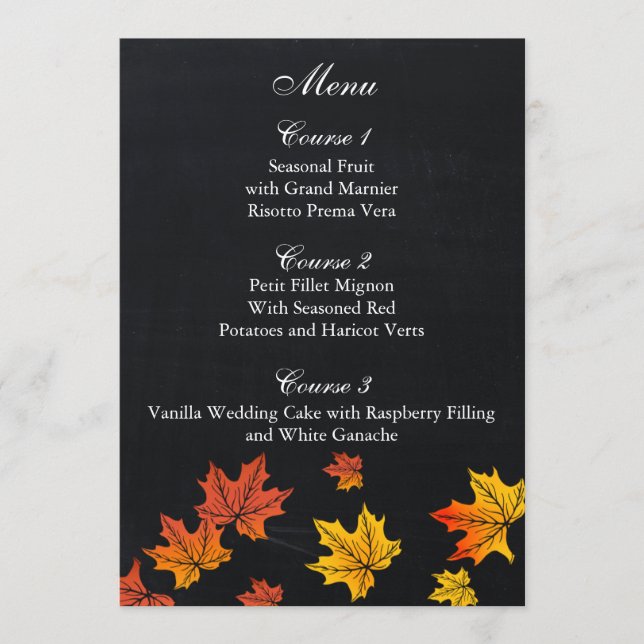 Vintage Chalkboard-Hochzeit im Herbst Menükarte (Vorderseite)