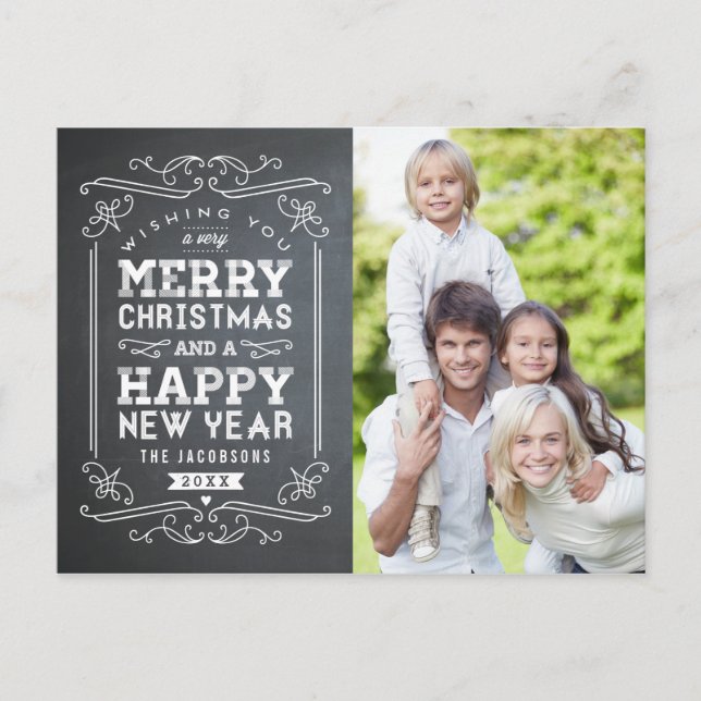 Vintage Chalkboard Holiday Foto Karte Postkarte (Vorderseite)