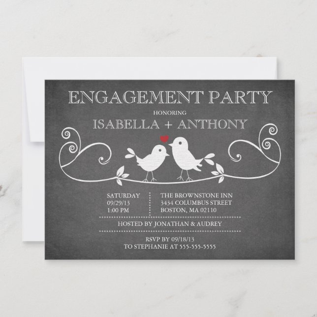 Vintage Chalkboard Love Birds ENGAGEMENT Party Einladung (Vorderseite)
