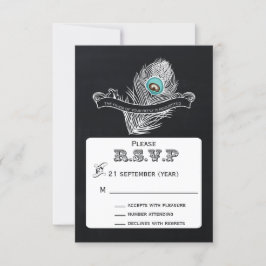 Vintage Chalkboard Pfau Hochzeit rsvp 3,5 x 5