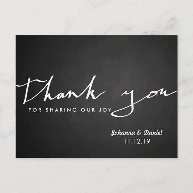 Vintage Chalkboard Wedding Danke Typografie Postkarte (Vorderseite)