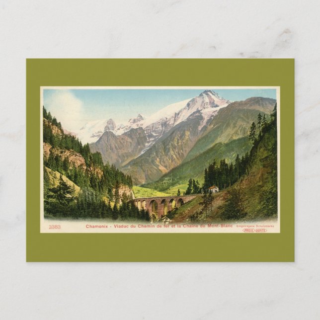 Vintage Chamonix Bahn Viadukt Mont Blanc Postkarte (Vorderseite)