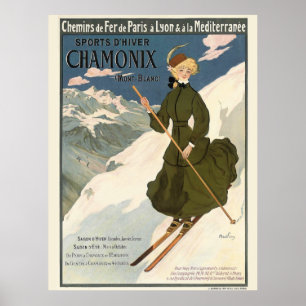 Vintage Chamonix Ski Illustration Poster