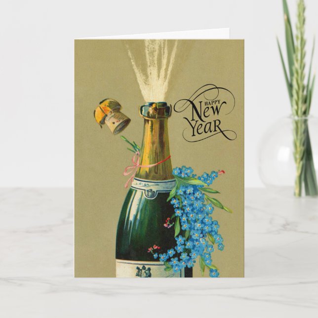 Vintage Champagnerflasche Neue Jahre Feiertagskarte (Vorderseite)