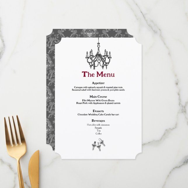 Vintage Chandelier Menu Menükarte (Vorderseite/Rückseite Beispiel)