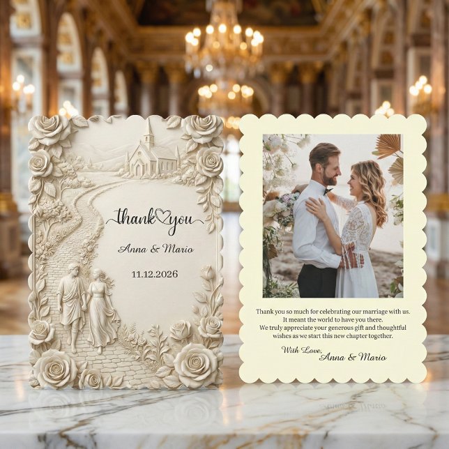 Vintage Chapel Garden Scene Romantic Wedding Dankeskarte (Von Creator hochgeladen)