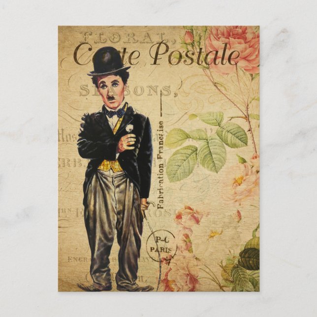 Vintage Charlie Chaplain Carte française Postale (Devant)