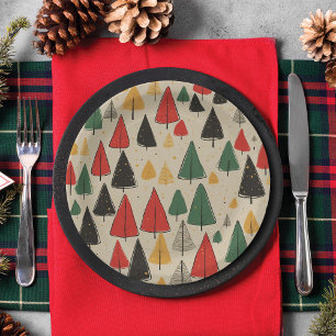 Vintage Charm: Weihnachtsbaum-Muster Pappteller