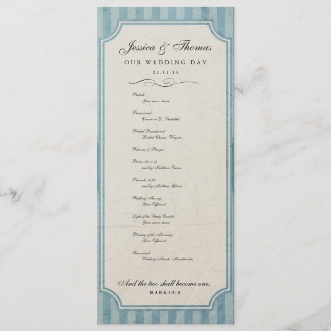 Vintage Charme Custom Blue Wedding Programme (Devant)