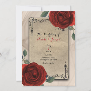 Vintage Charme der alten Welt rote Rosen elegante  Einladung
