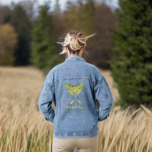Vintage Chartreuse Luna Moth mit Monogrammname Jeansjacke