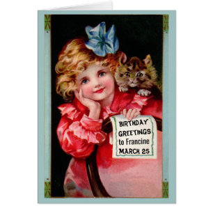 Vintage chat fille d'anniversaire toutes les carte
