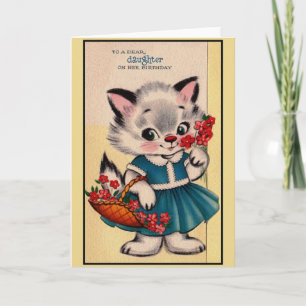 Vintage Chère fille Chat Carte d'anniversaire