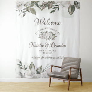 Vintage Cherish Weiße Florale Rosen Hochzeit Willk Wandteppich
