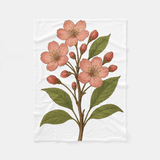 Vintage Cherry Blossom Fleece Blanket | Soft (Vorderseite)