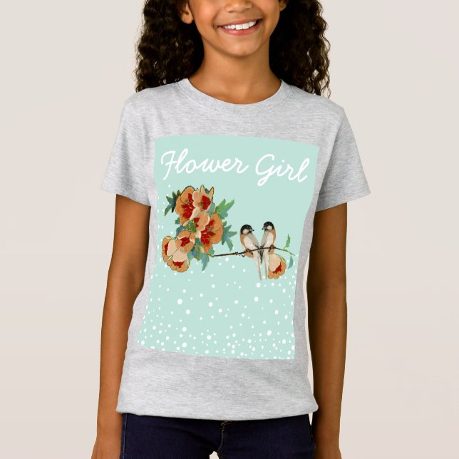 Vintage Cherry Blossom Love Bird Pfirsichminze T-Shirt (Vorderseite)