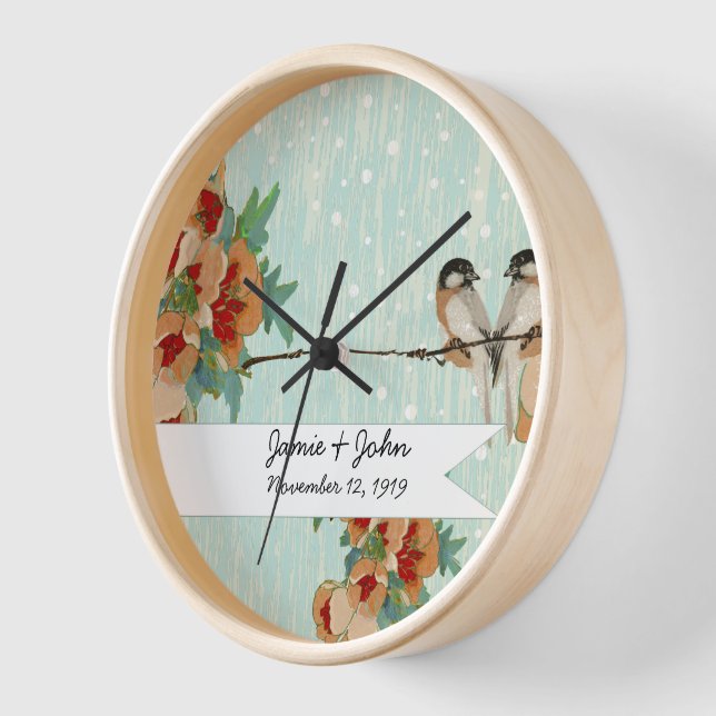 Vintage Cherry Blossom Love Bird Pfirsichminze Uhr (Winkel)