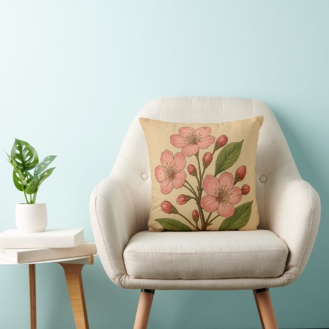 Vintage Cherry Blossom on Weathered Paper Kissen (Stuhl )
