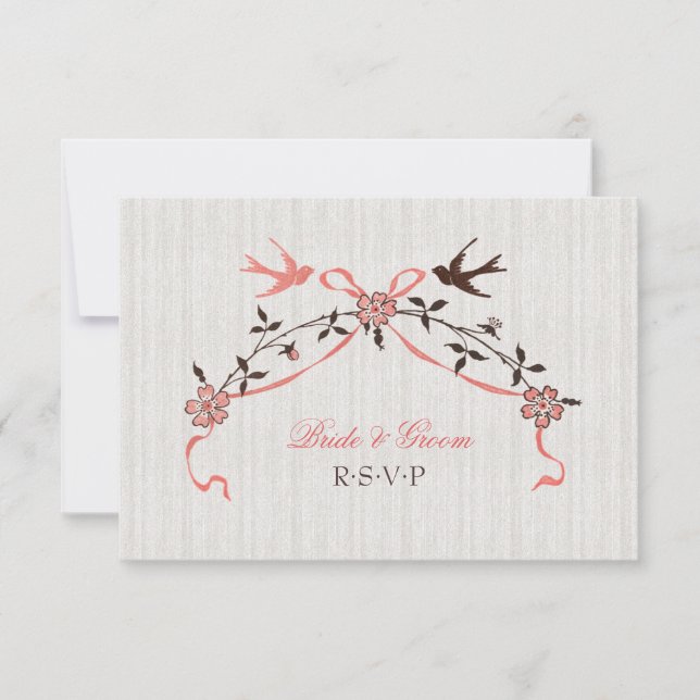 Vintage Cherry Blossom Swallows Wedding RSVP card (Vorderseite)