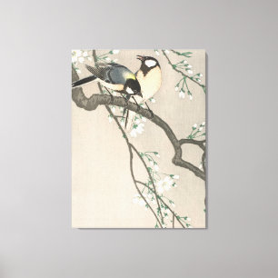 Vintage Cherry Blossom und Vogelmalerei Leinwanddruck